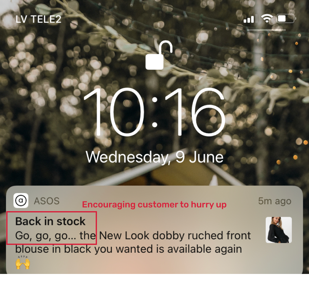 An example of how mobile notifications can be leveraged in scarcity marketing