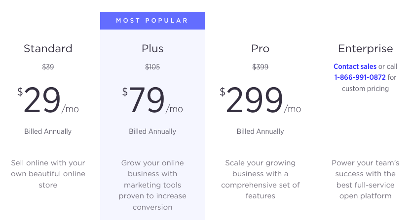 An image of pricing plans for BigCommerce store