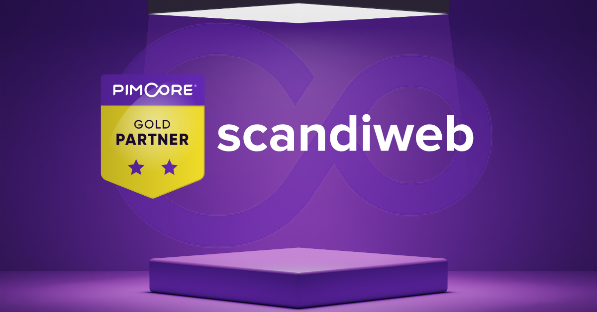 A purple box with the words pimcore scandiweb gold partner.