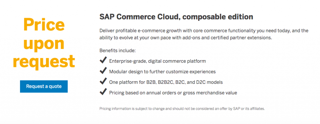 SAP commerce cloud pricing