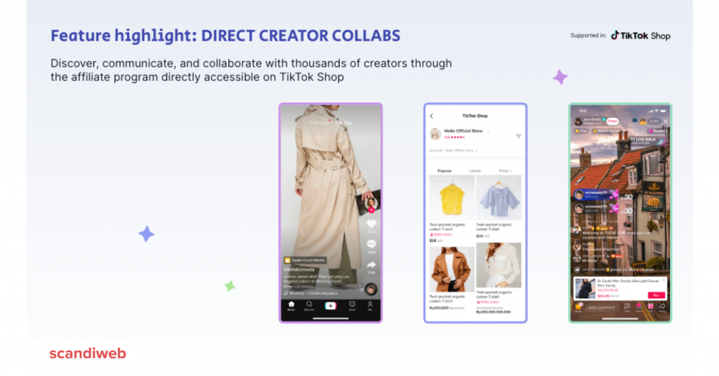 Images showing TikTok Shop and highlighting creator collabs