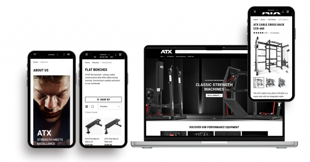 phone screens and laptop screen of atx fitness new website for the us market