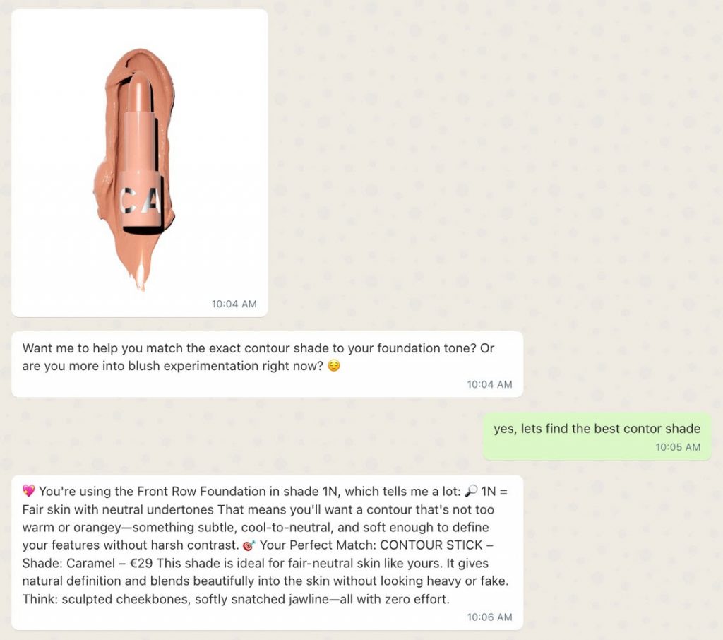 chat window with a beauty concierge, conversational commerce example