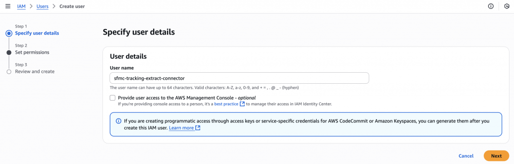 a screenshot with credentials creation in aws