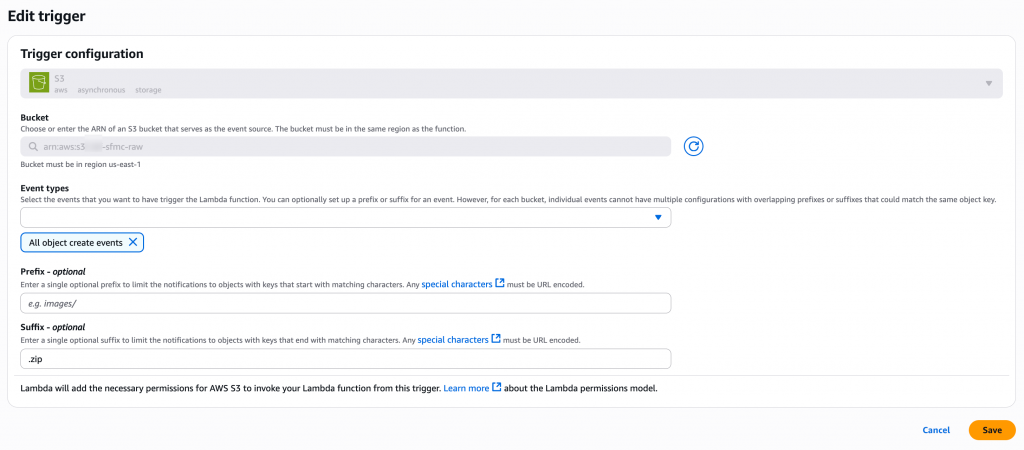 a screenshot of the lambda function configuration