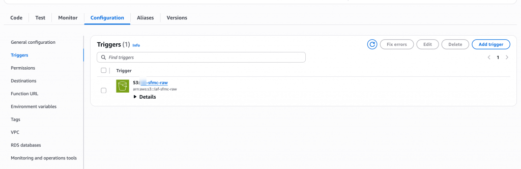 a screenshot with the lambda trigger creation