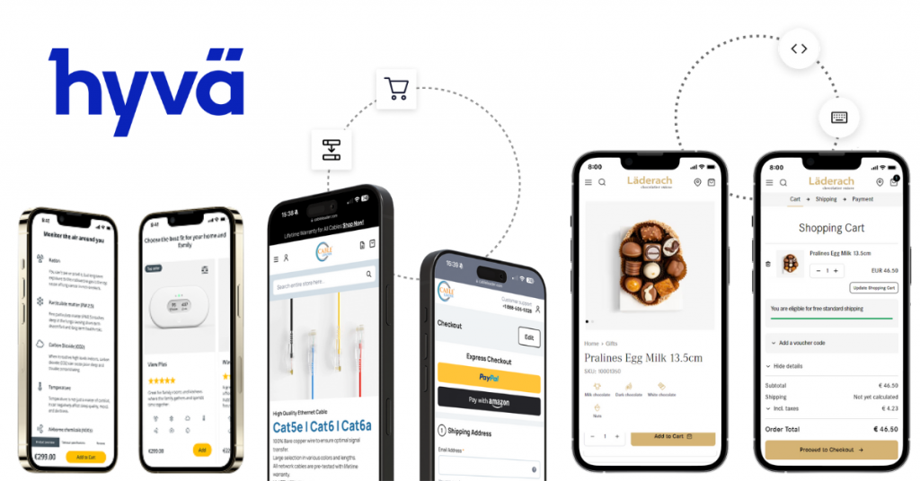phone screens with merchants using magento hyva frontend