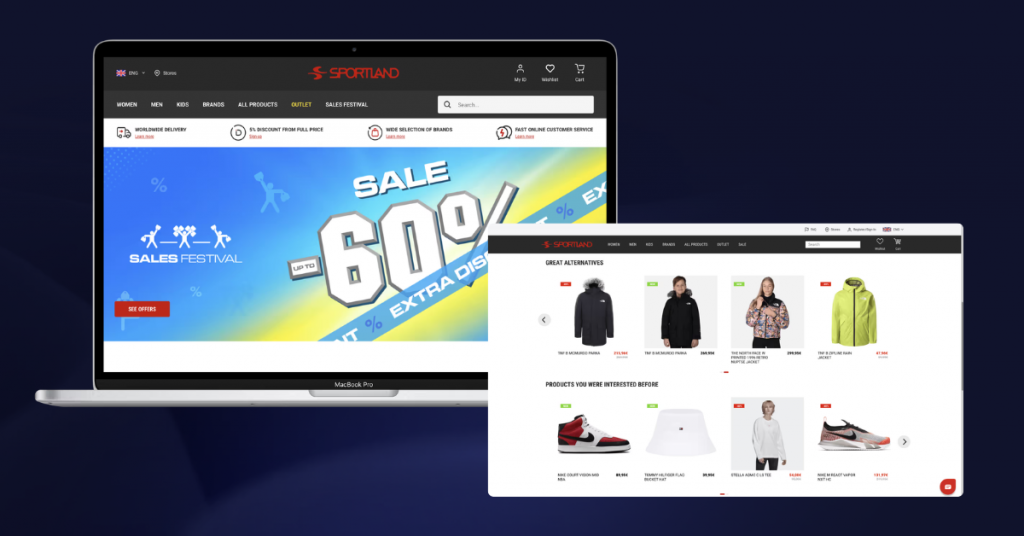 omnichannel retail sportland screens, plp