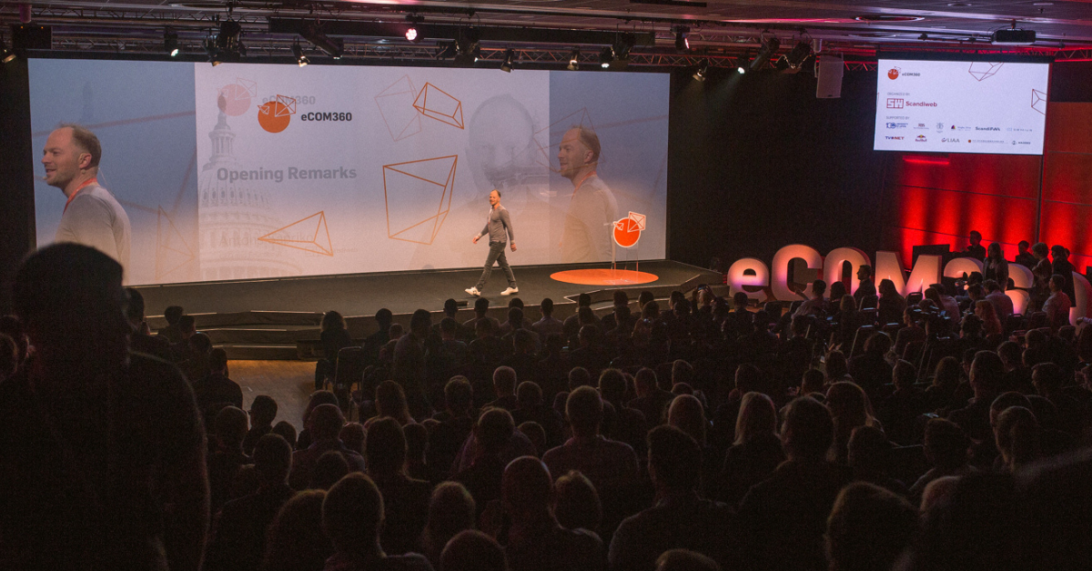 eCom 360 conference at Hanzas Perons in Riga, scandiweb's flagship eCommerce event with 3,000+ attendees and 9.2/10 participant satisfaction