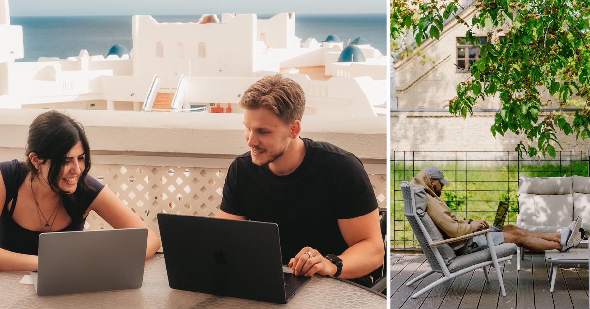 Multi-office team collage showing scandiweb's global team across the Riga headquarters, the Tbilisi office, and other locations, with workforce across 45 countries