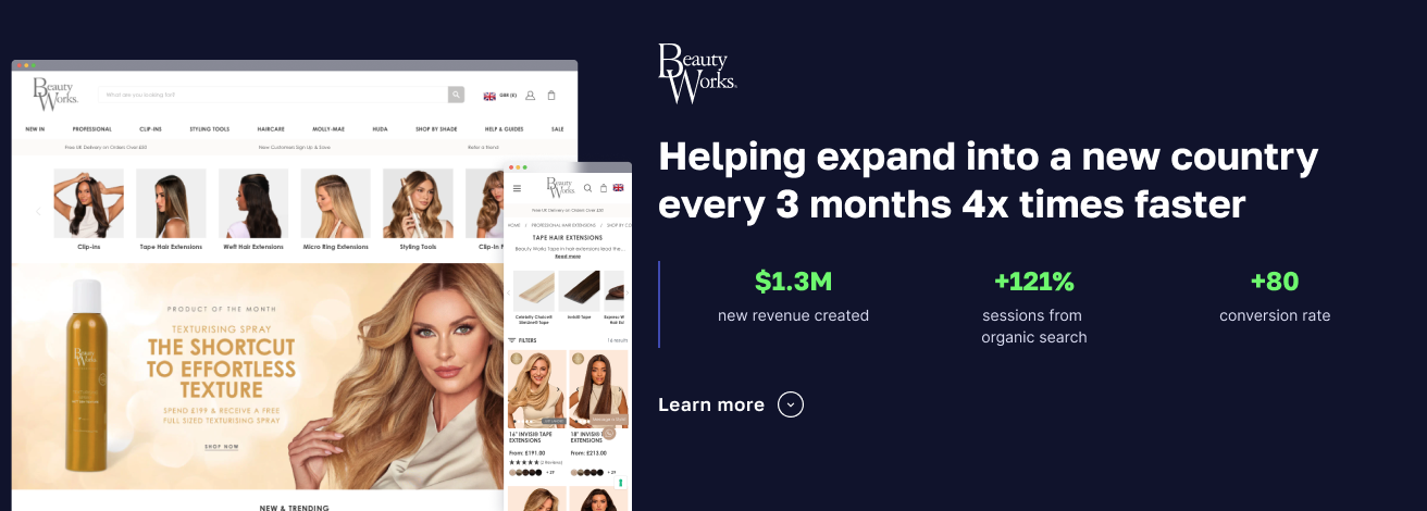 Beauty Works Adobe Commerce migration results: +32% YoY revenue, +121% organic sessions, 4x faster market launches