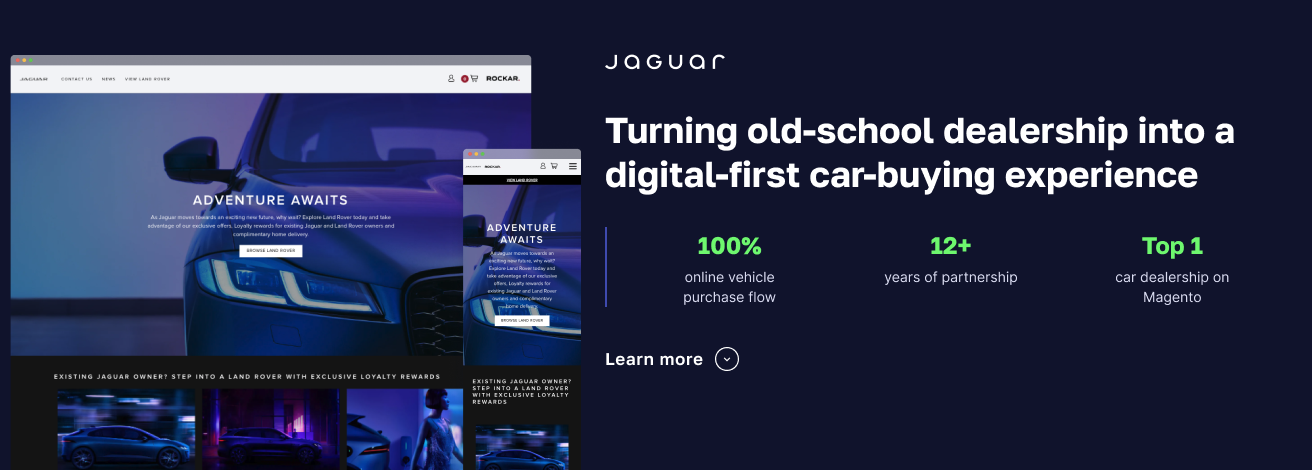 Jaguar Magento online vehicle sales platform: first cars sold online on launch day, end-to-end digital purchase