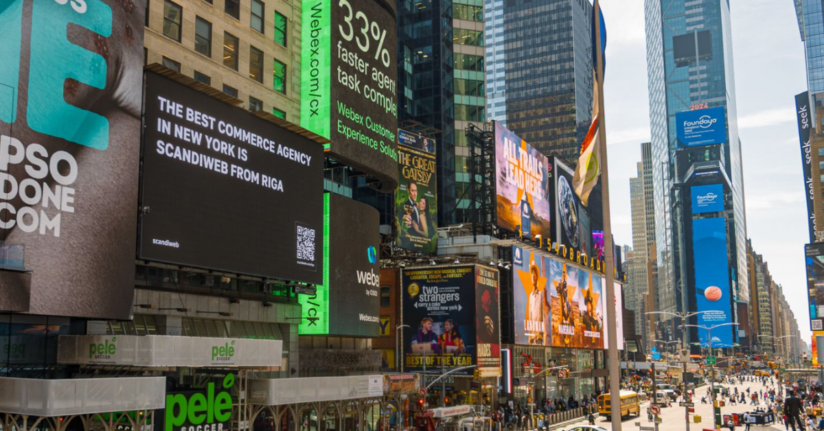 scandiweb featured on a Times Square billboard in New York as the world's most certified Magento agency