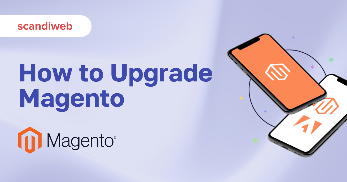 Featured graphic showing Magento upgrade composer commands and admin panel