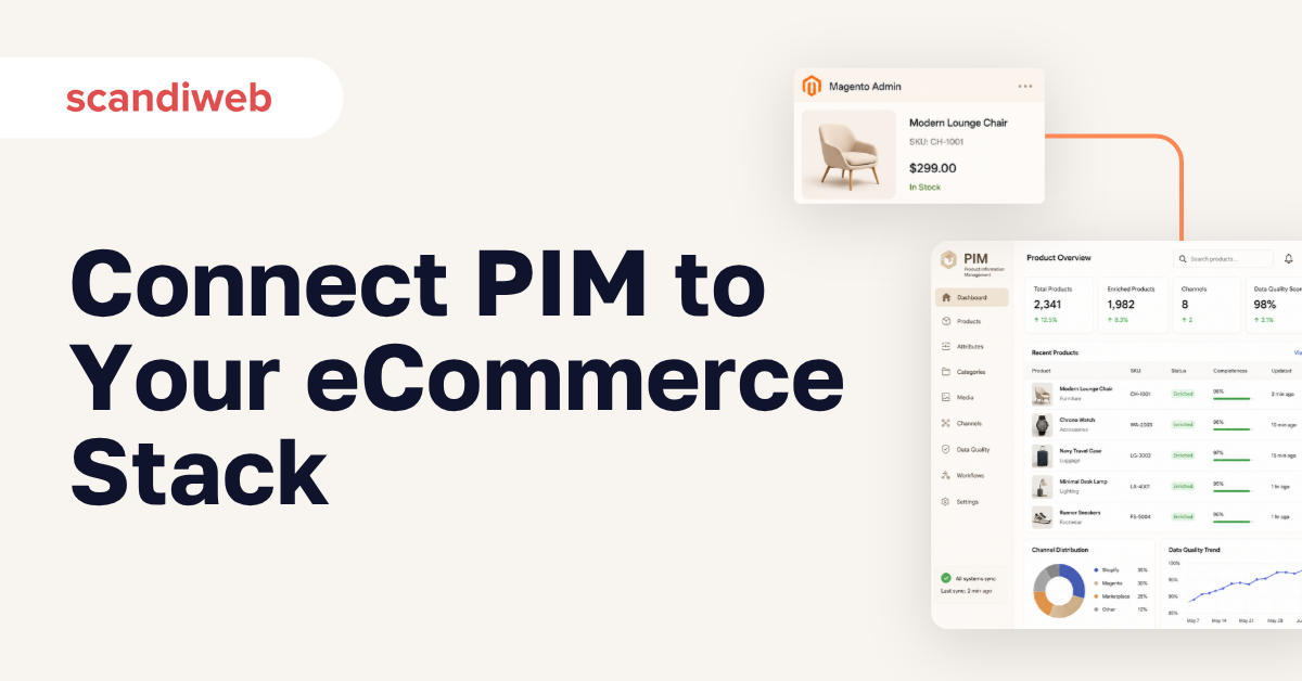 Connect PIM to your eCommerce stack — featured image for scandiweb's PIM-eCommerce integration guide
