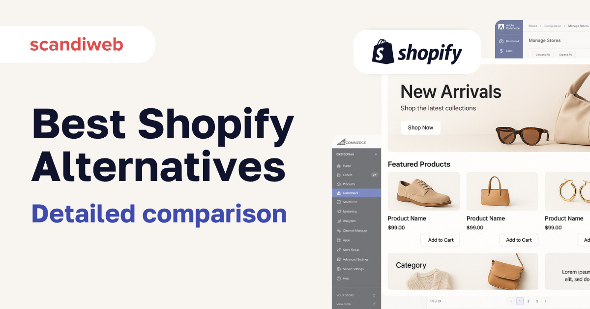 Editorial hero showing 8 Shopify alternatives with the 4 enterprise-grade options highlighted