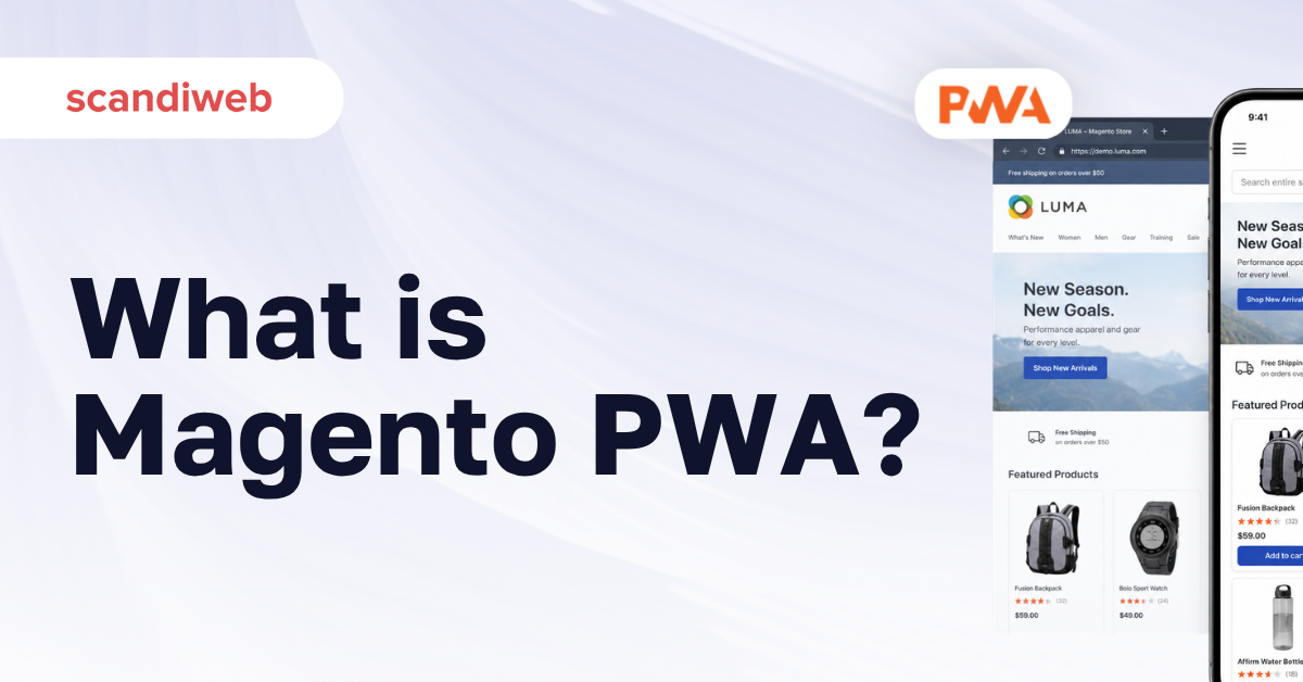 Featured graphic explaining Magento PWA for developers and PMs