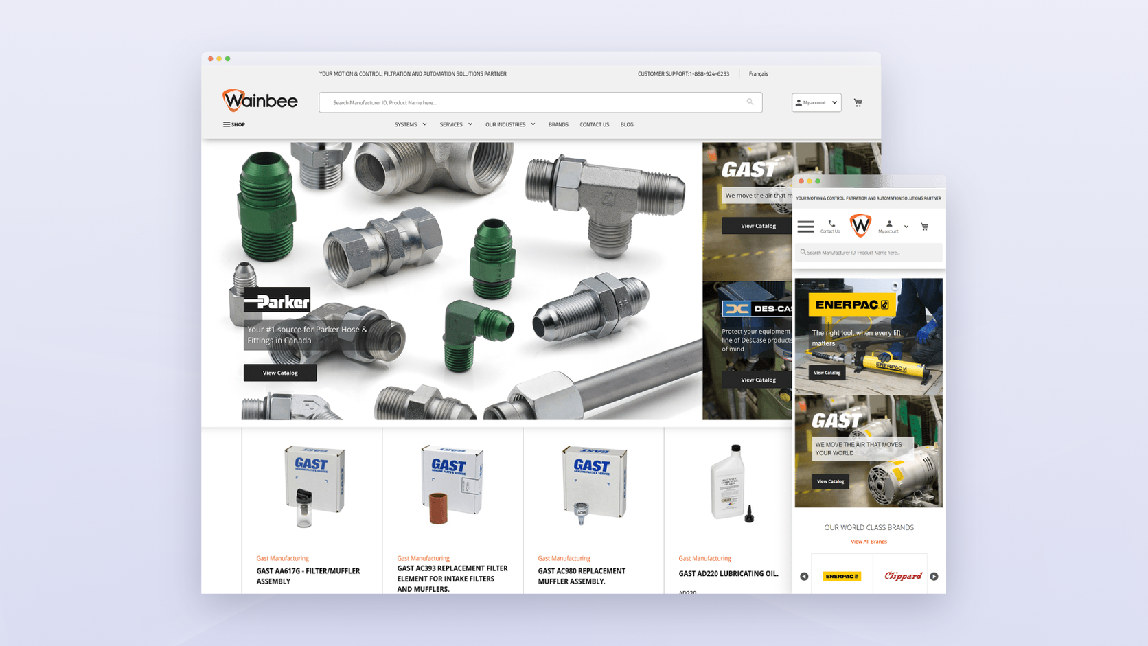 Wainbee industrial products store shown on desktop and mobile screens