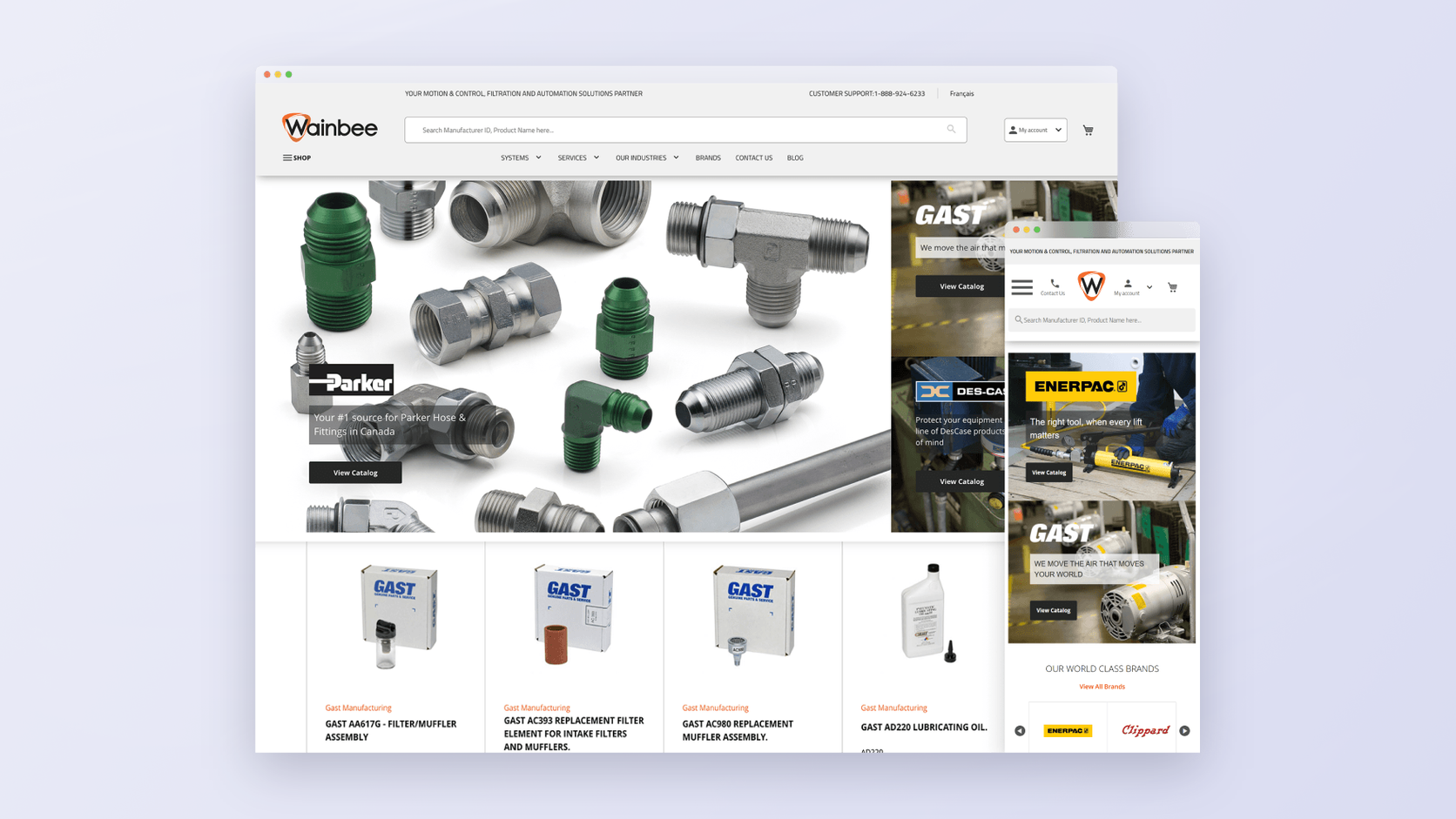 Wainbee B2B eCommerce store for industrial products shown on desktop and mobile screens