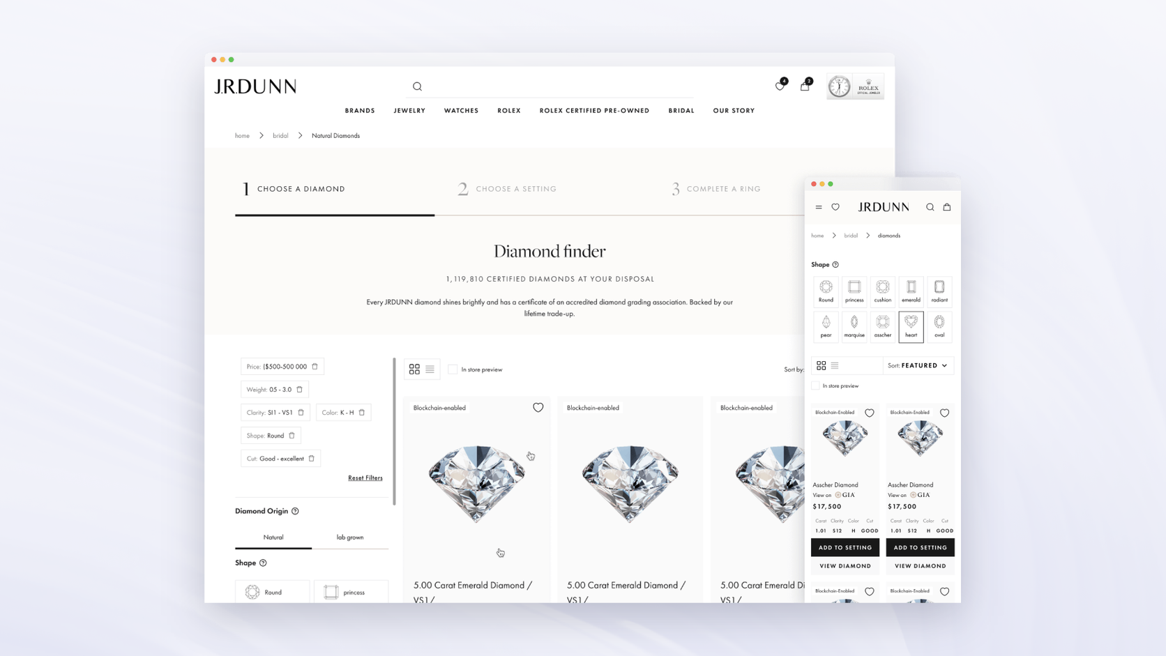 J.R. Dunn luxury jewelry store on Shopify shown on desktop and mobile screens