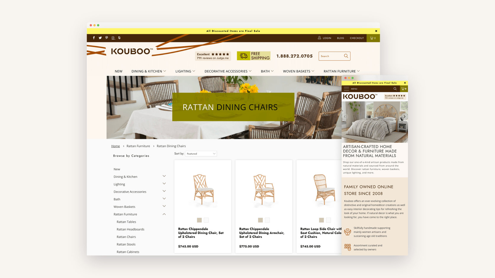 Kouboo home decor store on Shopify shown on desktop and mobile screens