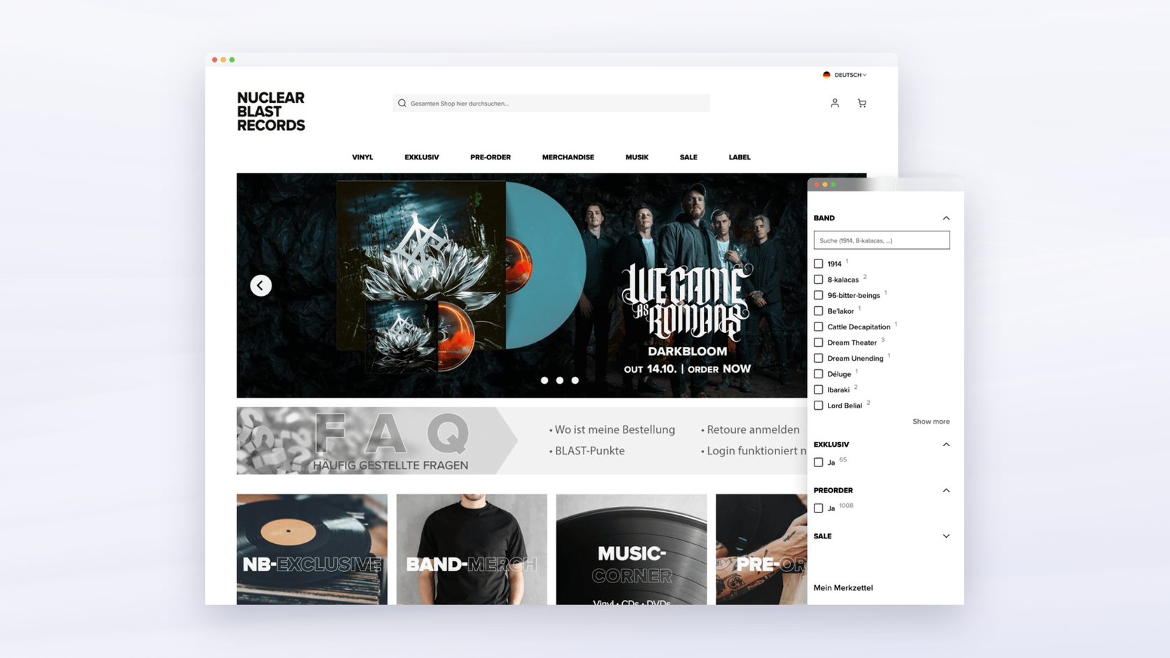 Nuclear Blast record label store on Magento 2 shown on desktop and mobile screens