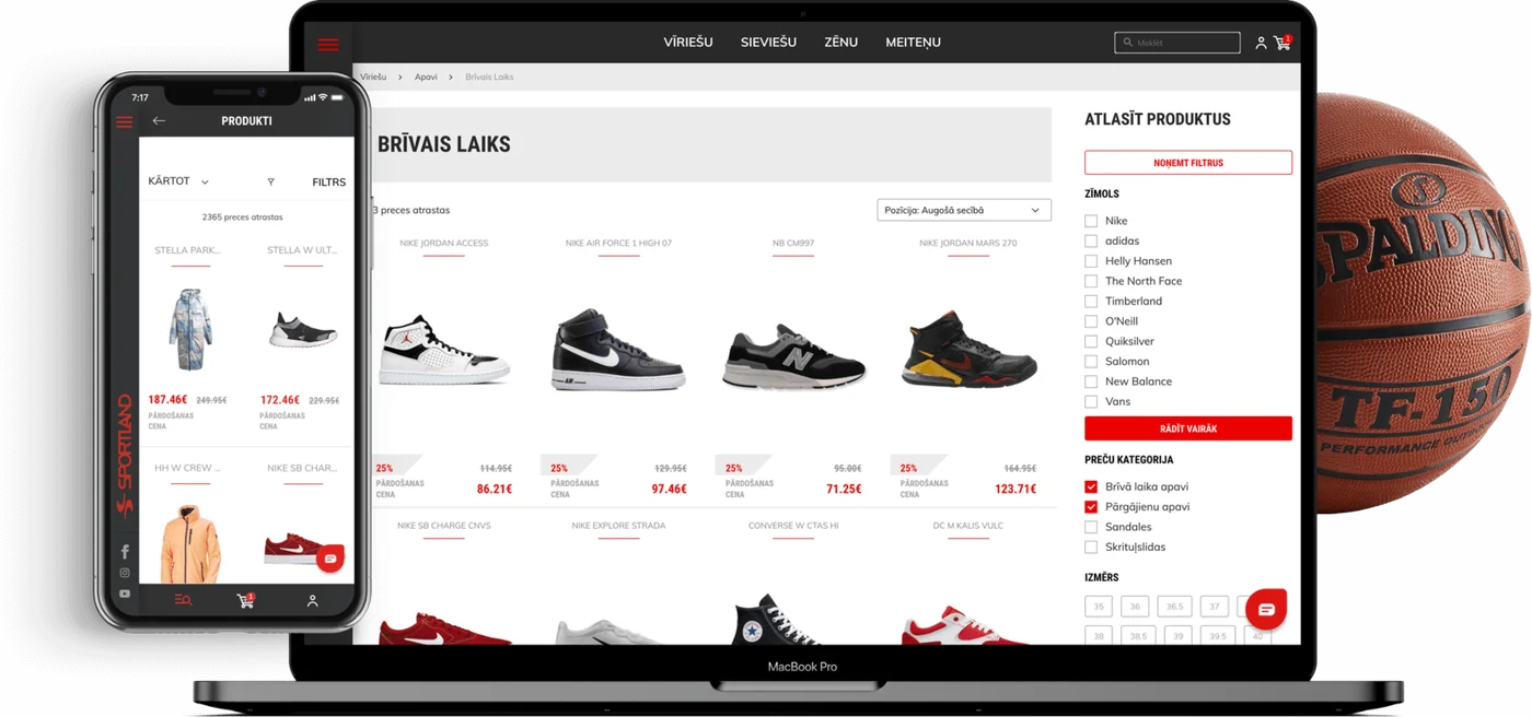 The Sportland store on desktop and mobile